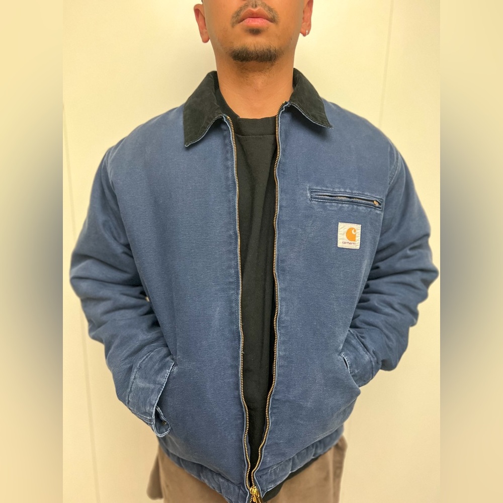 Carhartt WIP Blue Work Jacket with Black Corduroy Collar